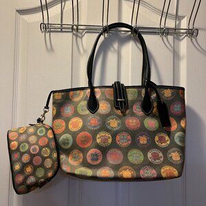 Dooney & Bourke Logo Print Tote Purse w/ Matching Pouch